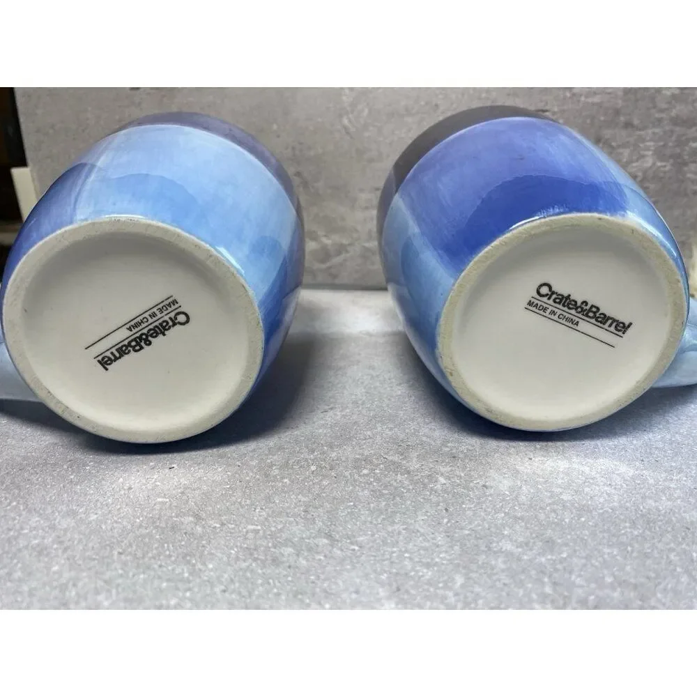 Crate & Barrel Ceramic Blue Gradient Coffee Mugs Set Of Two Kitchenware